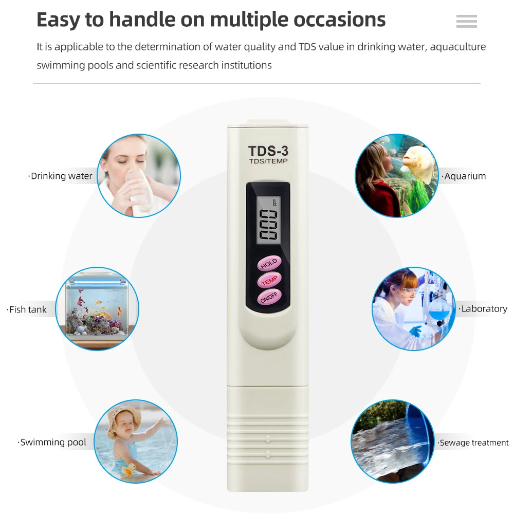 TDS-метр 0-9990ppm Цифровой PH-метр 0 01 PH Высокоточный тестер воды в виде ручки TDS и 0-14