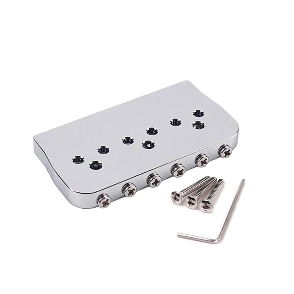 

6 Strings Fixed Saddle Bridge Plate with Screws and Wrench for Electric Guitar Accessories Guitar Parts (Silver)