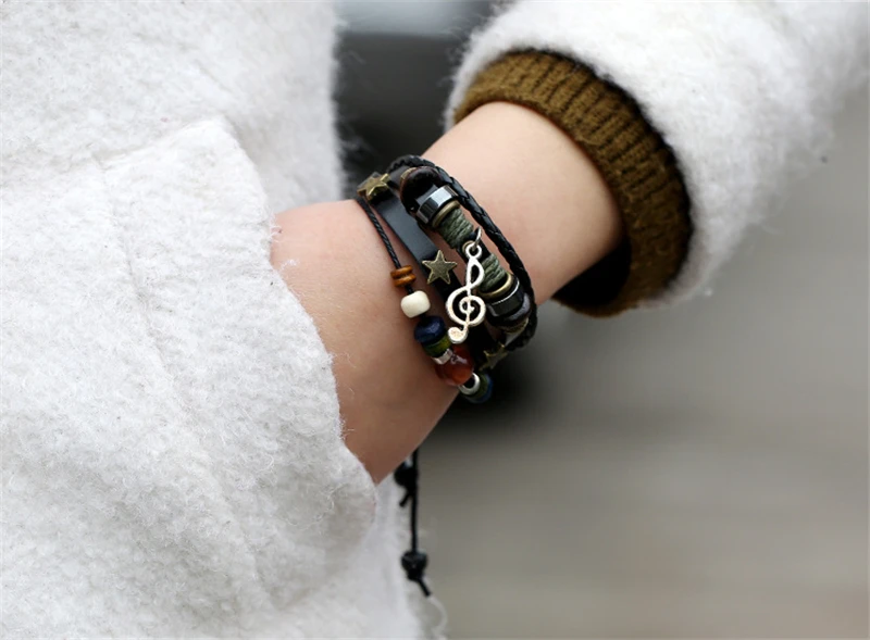 Полиуретановый перьевой Многослойный кожаный браслет для глаз Подвески в виде