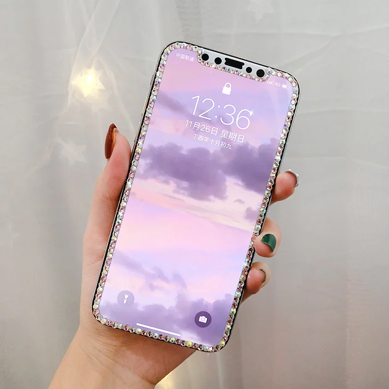 

Luxury Rhinestone Tempered Glass Screen Protector Diamond Jewelled Protector Film For iPhone 13 12 11 Pro X XS Max XR 7 8 Plus
