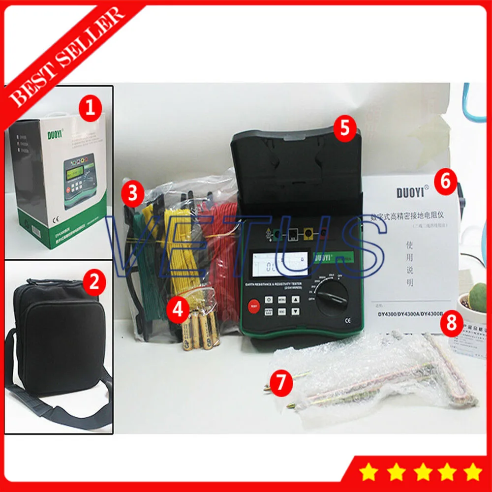 4 полюсный тестер сопротивления заземления DY4300A с минимальным разрешением 0 01