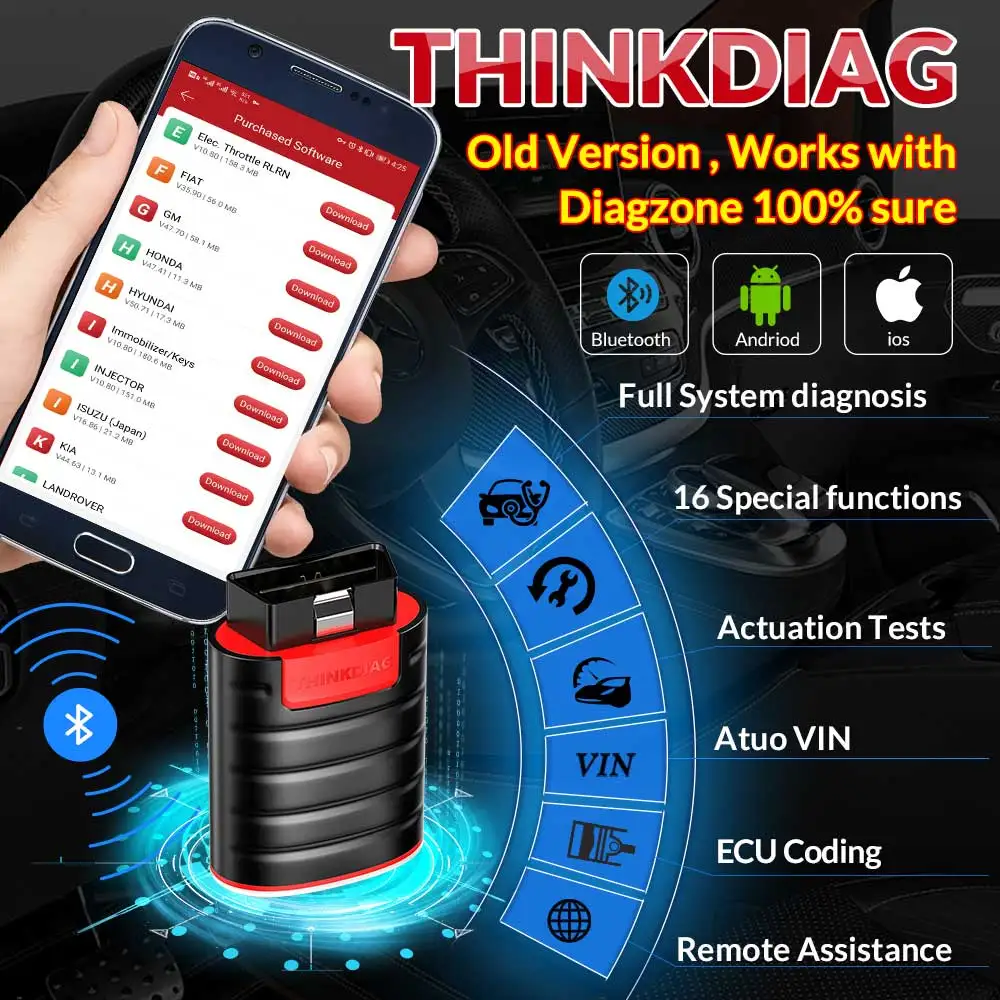 Сканер Thinkdiag OBD2 для старой загрузки версии V1.23.004 поддержка полной системы Diagzone