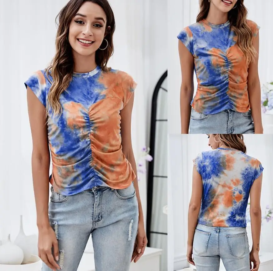 

Summer New Fashion Tie-Dye Casual Short Top Close-Fitting Women's T-Shirt And Get 6 PCS Nose Strip Free
