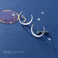 modian luxury moon silver jewelry for women classic crescent clear zircon elegant 925 sterling silver fashion stud earrings
