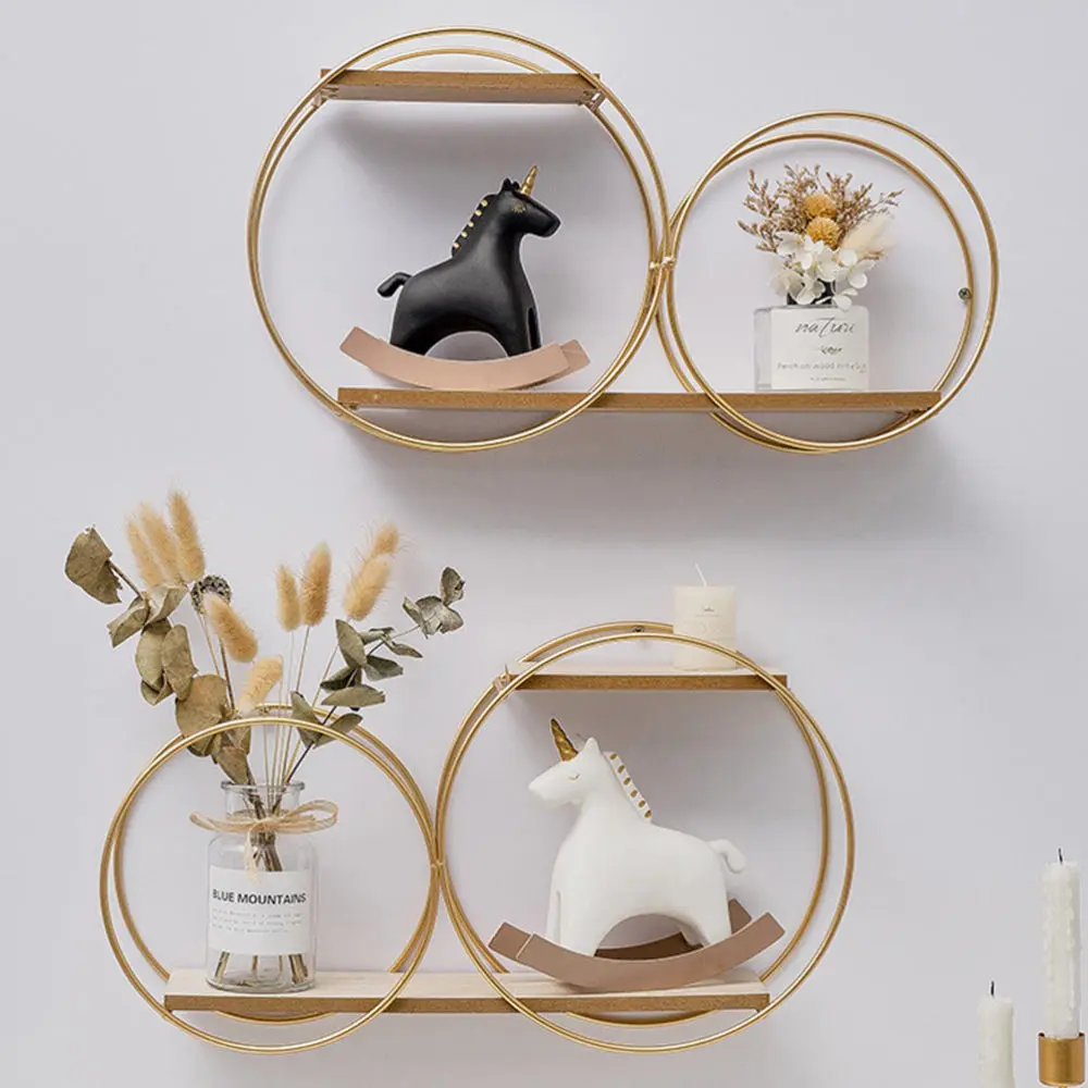 

1Pc Wall Mounted Storage Rack Floating Shelf Smooth Metal Storage Shelf (Golden)