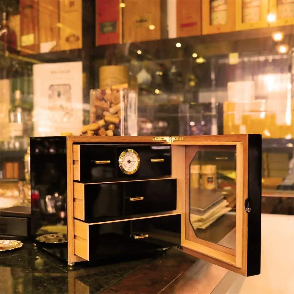 Многослойный прозрачный кедровый деревянный увлажняющий гумидор шкаф для сигар