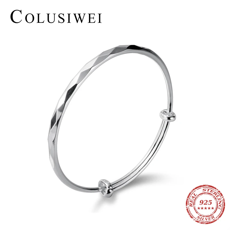 COLUSIWEI Geometric Rhombus Bangles for Women 925 Sterling Silver Simple Female Fashion Jewelry Accessrories | Украшения и