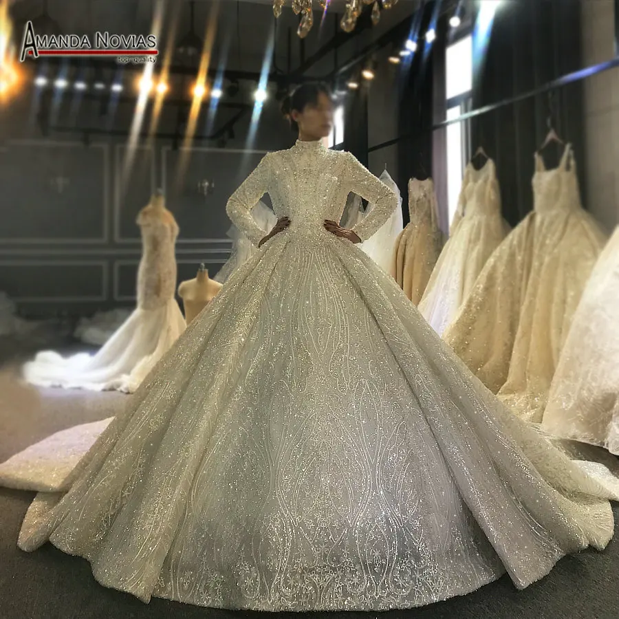 Роскошный Новый дизайн отделанная бисером ткань свадебное платье NS3907 реальная