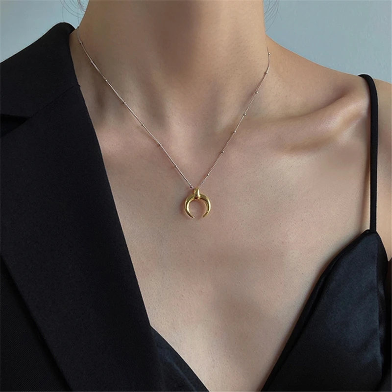 

925 Silver Moon Pendant Ball Necklace Jewelry Minimalism Chocker Kolye Vintage Collier Bijoux Femme Boho Women Necklace