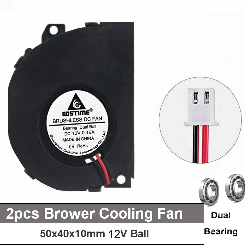 Gdstime Peças Ventilador de Ventilador Refrigerador 12v 50 mm Turbo Turbina 50×10 mm 5010 Rolamento Esferas para Impressora 3d Ventilador de Refrigeração Ventiladores e resfriadores
