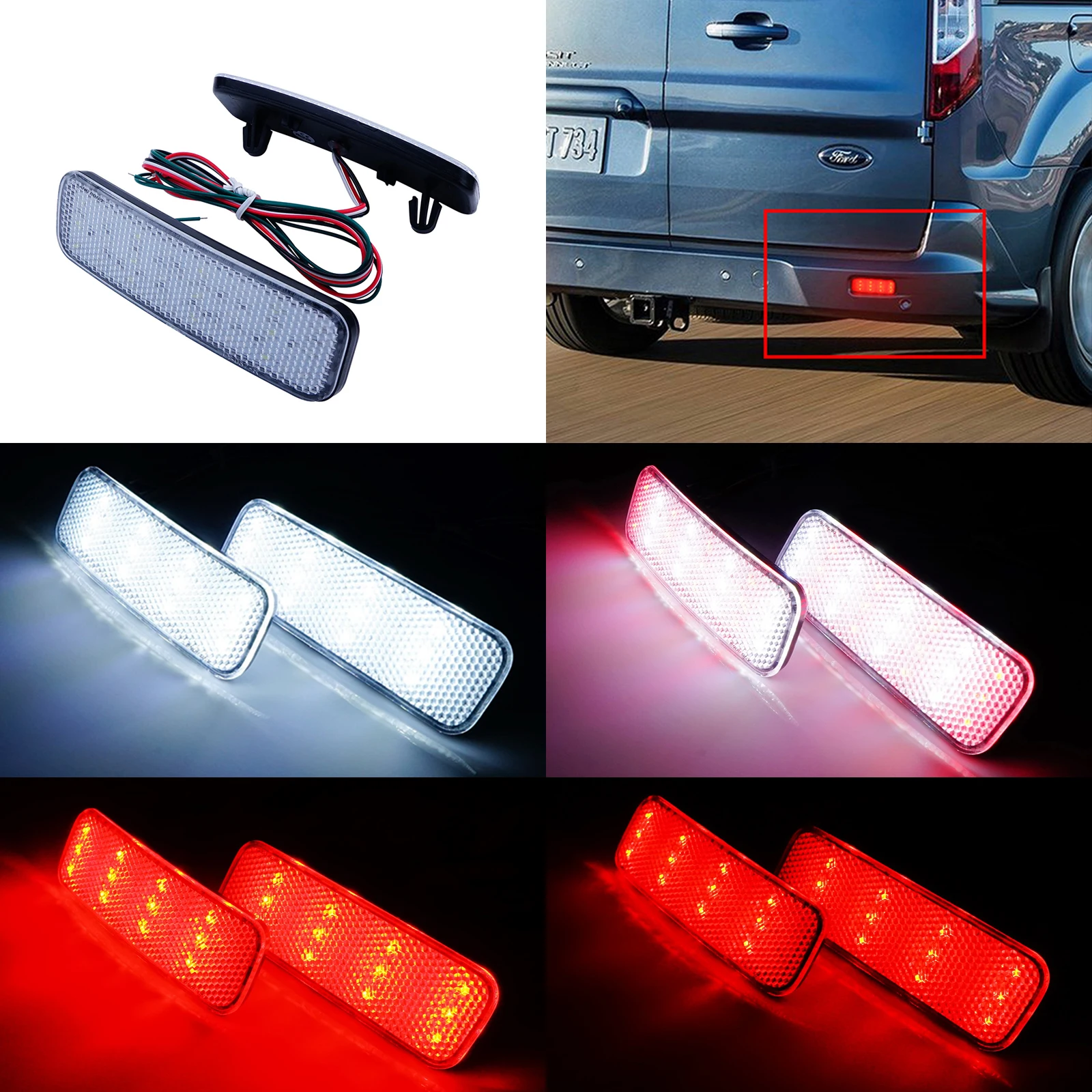 ANGRONG 2 LED задний бампер отражатель света прозрачные линзы для Ford Transit Van Custom Connect 13