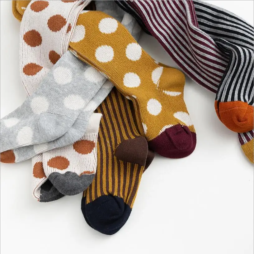 Теплые детские колготки на весну и осень Хлопковые вязаные в горошек для девочек