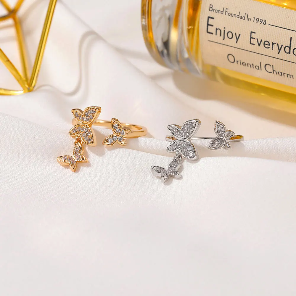 

Beautiful Butterfly Ring Sweet Micro-Set Ring Metal Simple Jewelry Exquisite Vintage Ladies Ring