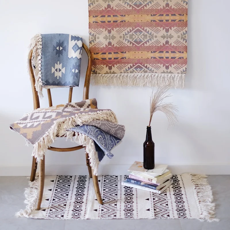 

Хлопковый тканый ковер в скандинавском ретро-стиле с принтом, богемный молитвенный коврик с кисточками, напольный коврик для спальни, гости...