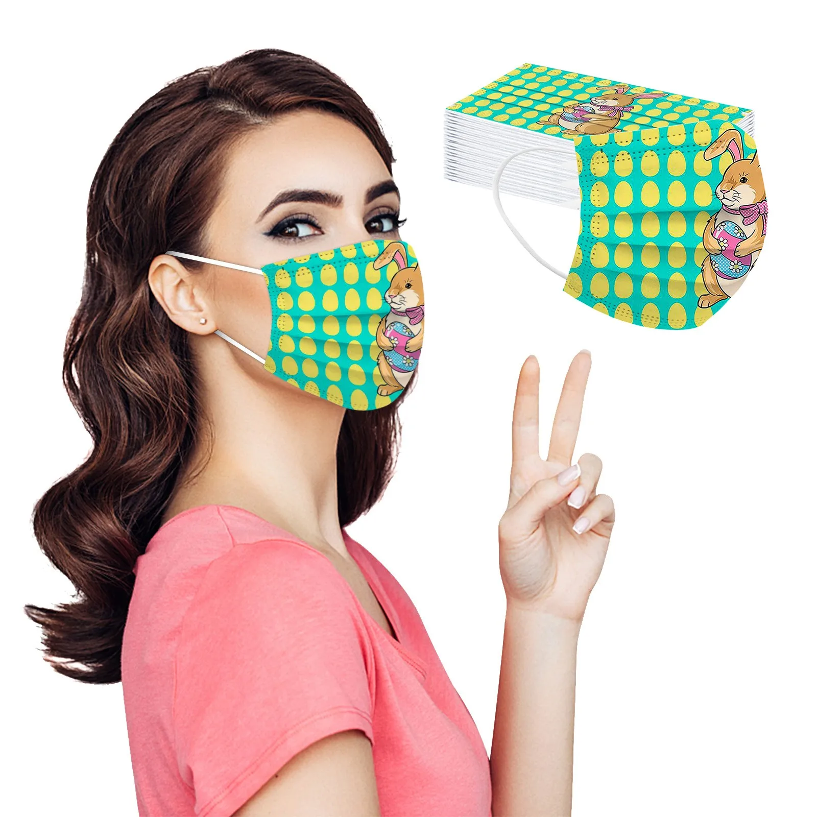 

10/20/30/50/100PCS Adult Disposable Face Mask 3 Ply Ear Loop Face Mouth Masks Masques Cute Easter Egg Printed Mouth Cover