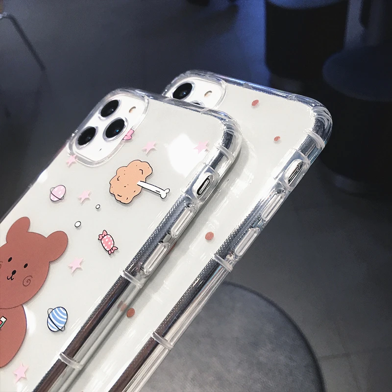 

Funny Cute Cartoon Bear Clear Soft TPU Phone Case For iPhone 11 Pro Max 12 Mini X XS XR 7 8 Plus 6s Transparent Shockproof Cover