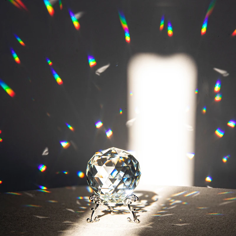 

H&D 60mm Glass Faceted Ball Paperweight with Stand Rainbow Maker Hanging Crystal Suncatcher Chandelier Ball Prism for Home Decor