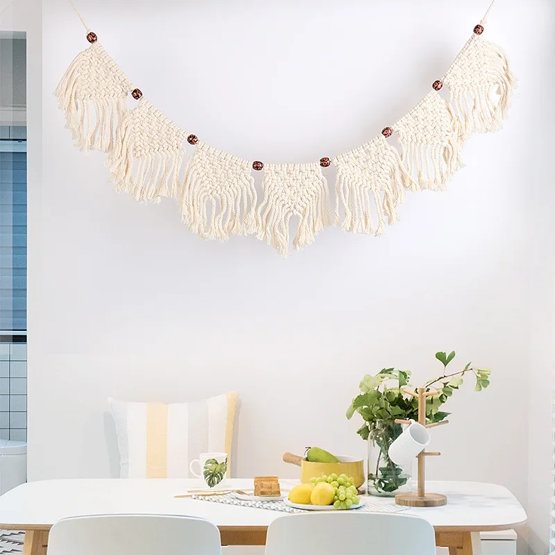 

Bohemian Banners Wall Hanging Tapestry Art Hand-made Dyed Tapestry Yellow Beads Tassels Chic Decor Dorm Room Home Decoration