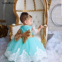 baby infant clothes white lace applique with gold bow little girls birthday party dress long gown kid size 6m 9m 12m 18m 24m