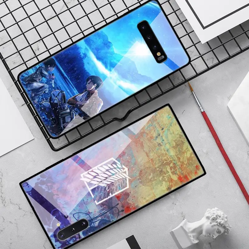 

Tempered Glass Case for Samsung Galaxy S10e S10 S8 S9 Plus Note 9 10 A50 A70 Phone Cover Anime Japanese attack on Titan Luxury G
