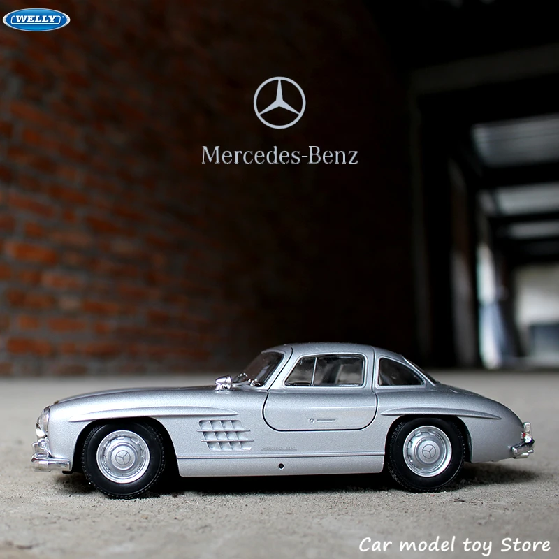 WELLY 1:24 Мерседес 300SL Серебряная модель автомобиля из сплава декоративная