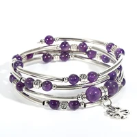 women girls natural stone purple pink quartz crystal bracelet copper tube onyx tiger eye beads wrist chain fashion jewelry gifts