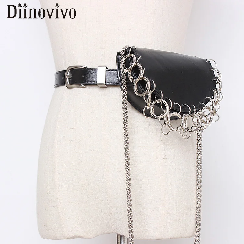 Женская поясная сумка DIINOVIVO черная на плечо с круглым кольцом в стиле панк