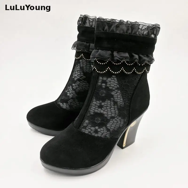 Оригинальные кожаные ботинки Сезон весна-осень Сапоги до середины голени на