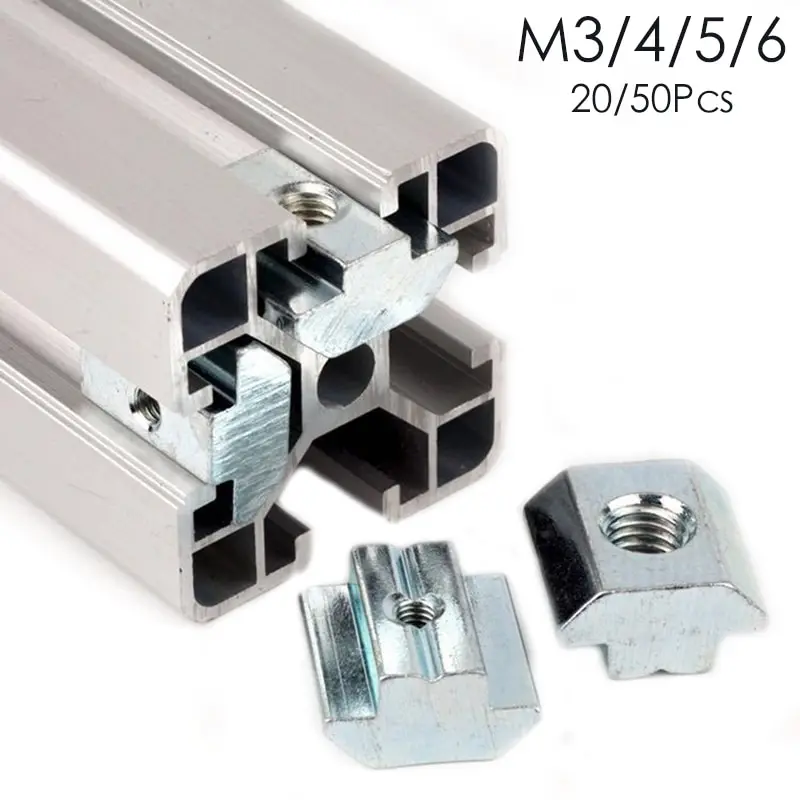 20pcs 50pcs/lot Tee Sliding Nut T Hammer Block Square Nuts M5 2020 Aluminum Profile Slot Zinc Coated Plate | Обустройство дома