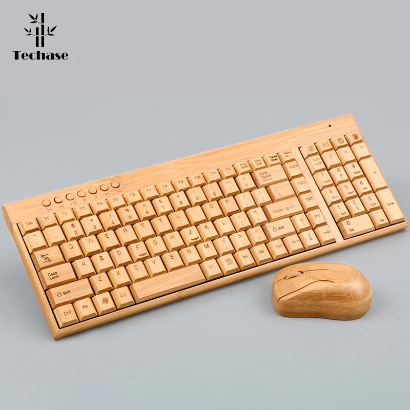 Деревянная тонкая мышь Techase Teclado E беспроводная клавиатура и Sem Fio Бамбуковая мини