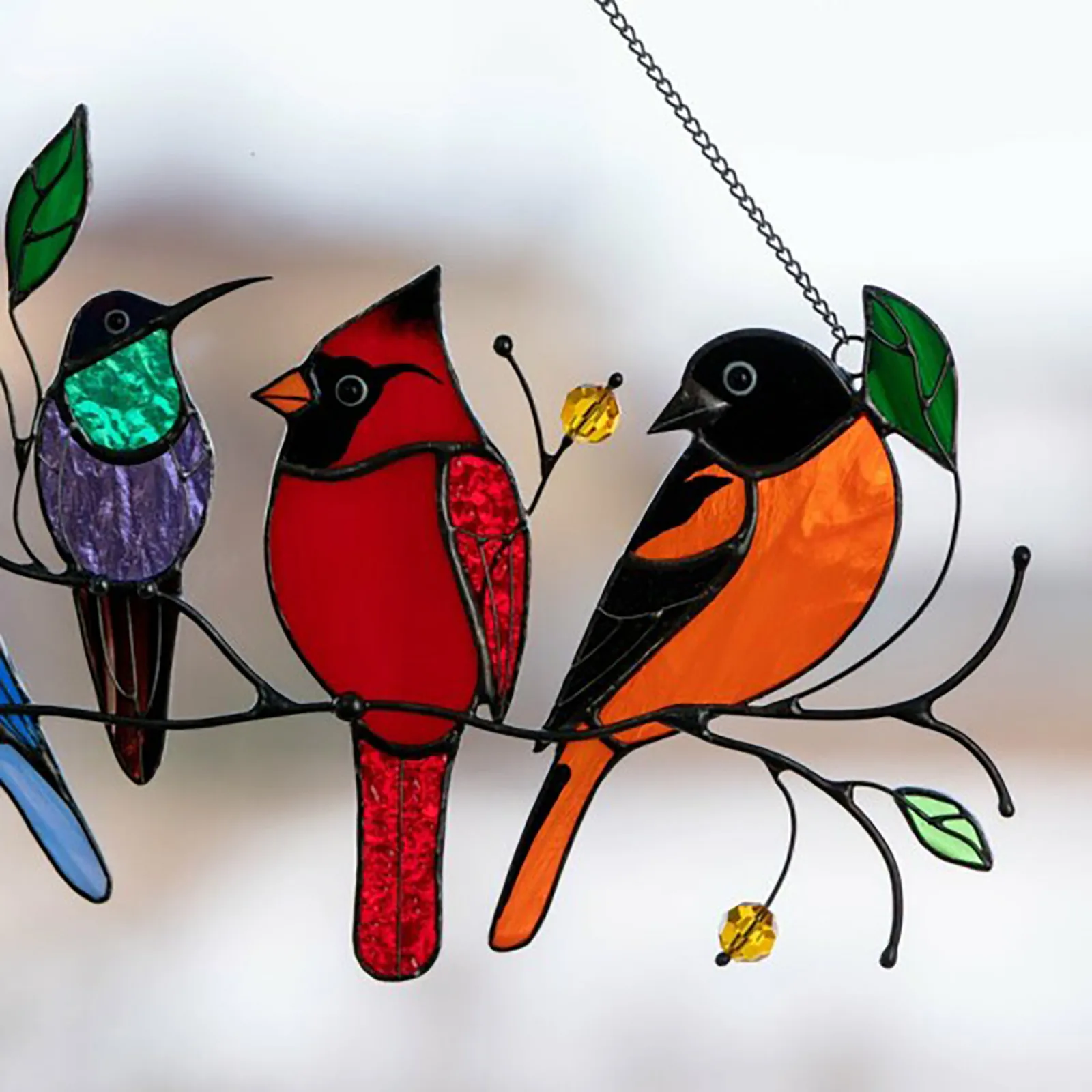 

Birds Ornaments Multicolor Birds On A Wire High Stained Suncatcher Window Panel Bird Series Pendant Gifts For Bird Lover