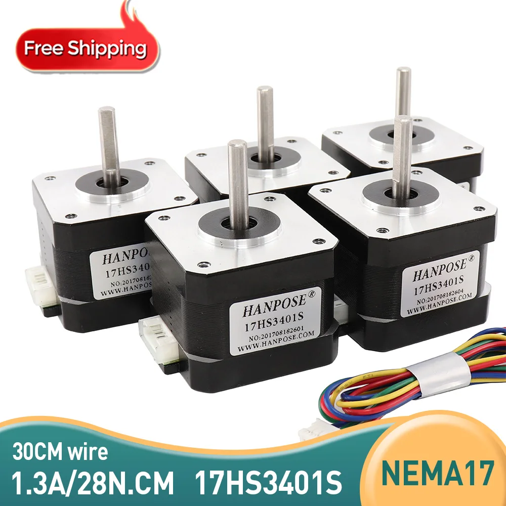 

Free shipping 5pcs 17HS3401S Quality 4-lead Nema17 Stepper Motor 42 motor 42BYGH 1.3A 28N.CM CE ROSH ISO CNC for 3D printer