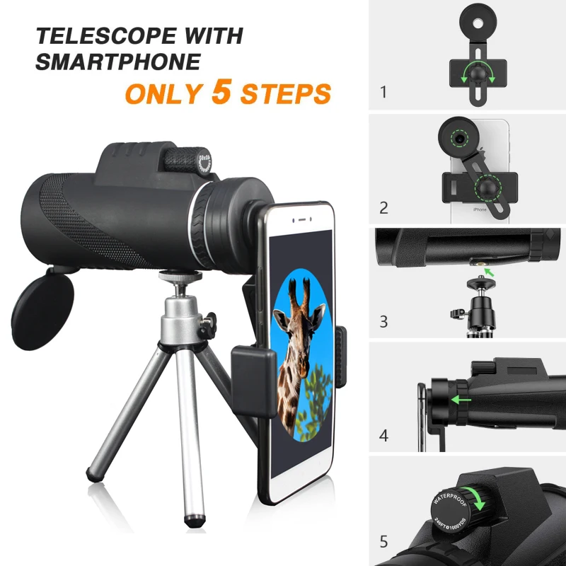 

10000m High Powerful Monocular Long Range 40X60 Telescope for Smartphone Waterproof Zoom Binoculars Low light Night vision Scope