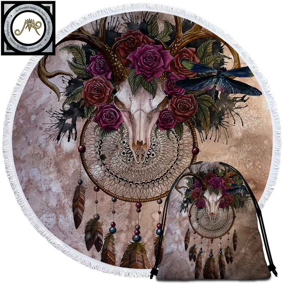 Mystery Skull Dreamcatcher от Sunima MysteryArt круглое пляжное полотенце для взрослых с розами из