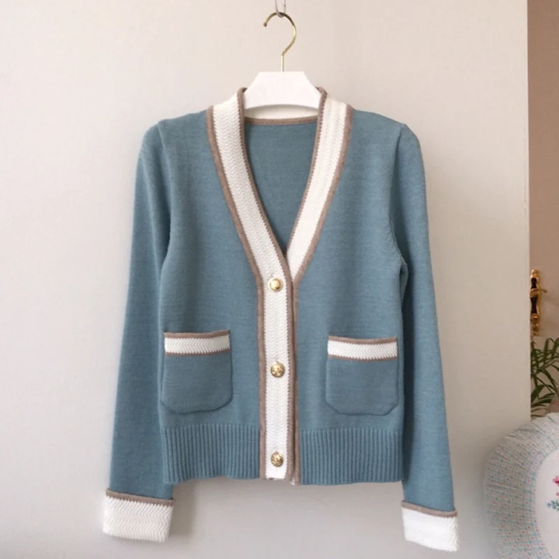 Свитер женский трикотажный с V-образным вырезом и длинным рукавом - купить по