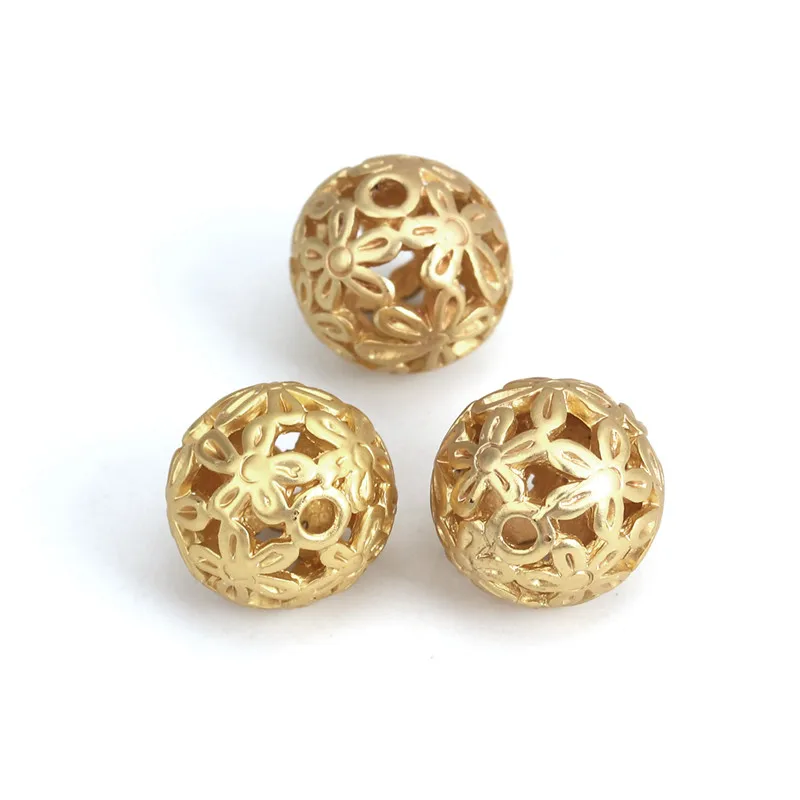 Модные бусины-разделители из цинкового сплава круглые матовые золотые полые