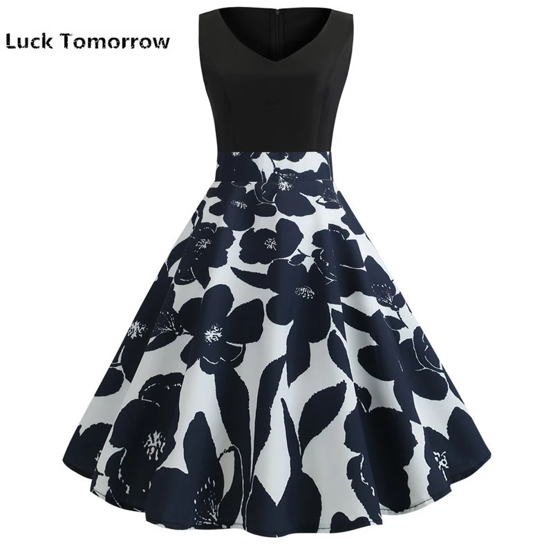 Женское винтажное расклешенное платье средней длины с цветочным принтом большие
