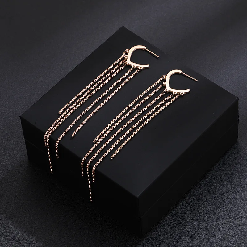 

rose gold Stainless steel Drop Earring Geometric long tassels drop Dangle Earrings for Women Party Gift