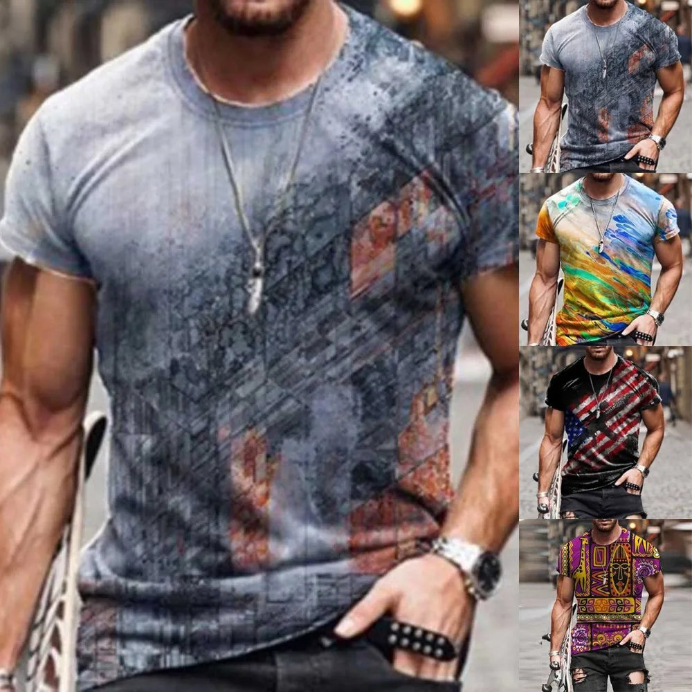 

Men Abstract Print Crew Neck T-shirt Casual Sports Crew Neck Tops Blouse Tee Anime T Shirt Crew Neck Fitted Soft Manga Tee Hot