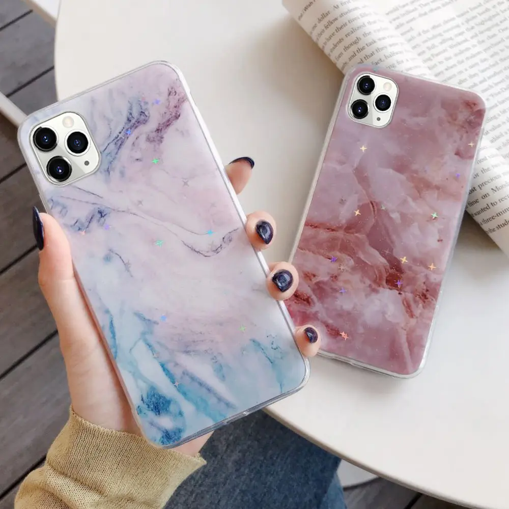 LAPOPNUT Glossy Cracked Marble Soft IMD Shockproof Case for IPhone 11 Pro Max XR XS X 8 Plus 7 6S 6 Slim Fit Silicone Back Cover |