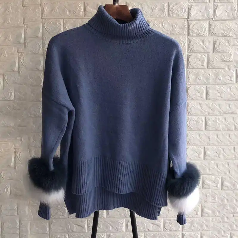 CHICEVER лоскутный меховой плюшевый свитер для женщин водолазка хит цвета