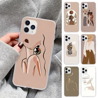 abstract fashion vintage girl minimalist art transparent phone case for iphone 11 12 pro max x xs xr 7 8 6 6s plus 5s se 2020