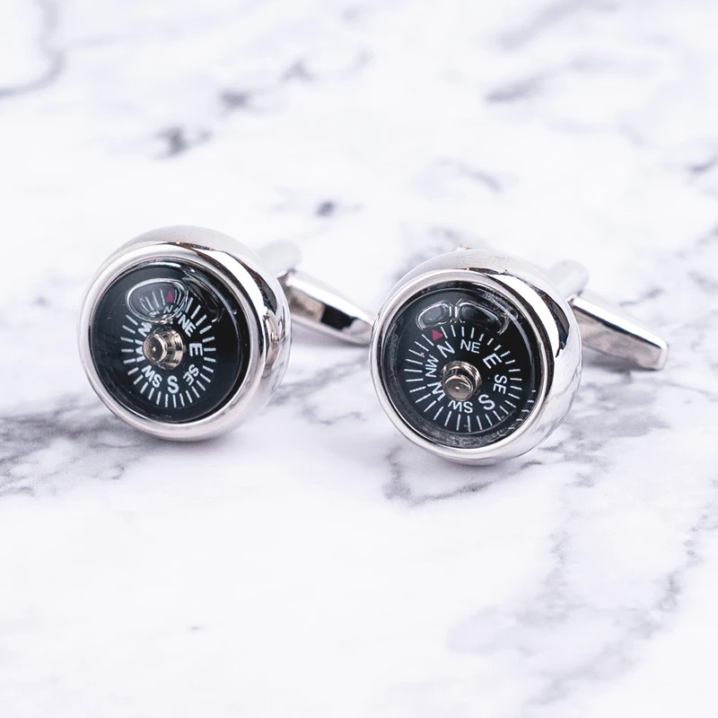 Серебристые запонки с компасом на самом деле Спортивные Запонки для