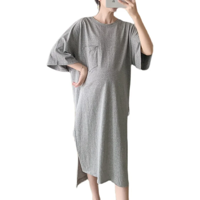 

606# Summer Hot Casual Cotton Maternity Dress Irregualr Bottoms Large Size Loose Clothes for Pregnant Women Pregnancy Long Tees