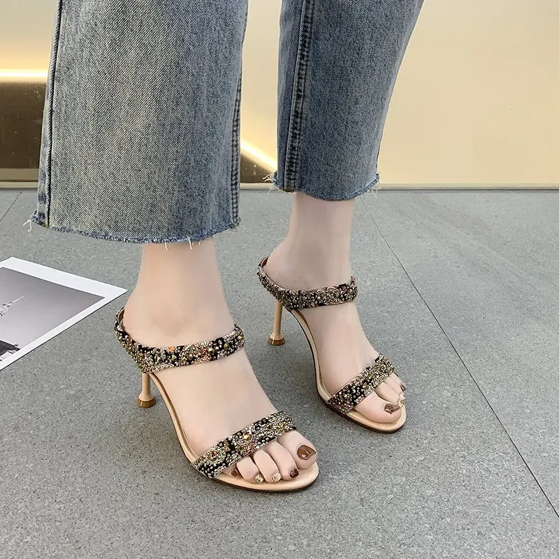 

High Heel Slippers Sandals Women Crystal Sandals Summer Sexy Stiletto Heel Slippers Women Open Toe High Heels Zapatos Mujer