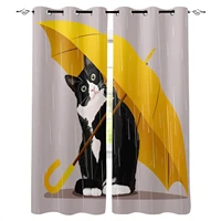 yellow umbrella cat curtains for living room bedroom window treatment blinds finished drapes kitchen curtains