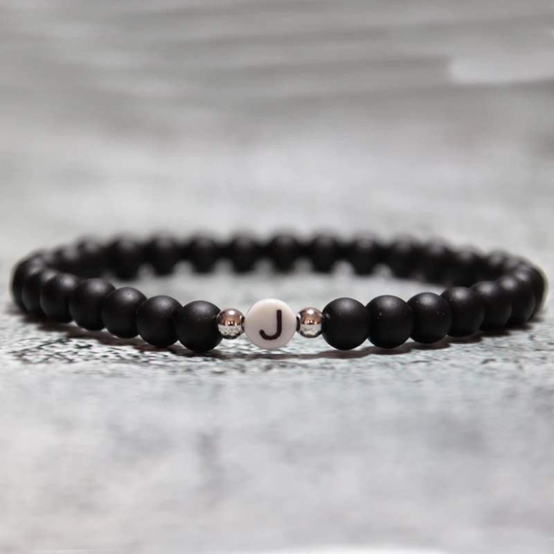 Мужские и женские браслеты Noter черные белые из натурального камня с надписью