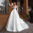 Платье Свадебное ТРАПЕЦИЕВИДНОЕ с карманами, кружевом и длинными рукавами