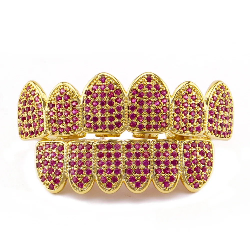 

New Fit Hip Hop Gold Teeth Grillz Caps Micro Pave Cubic Zirconia Top & Bottom Grills Set for Christmas Gift Women