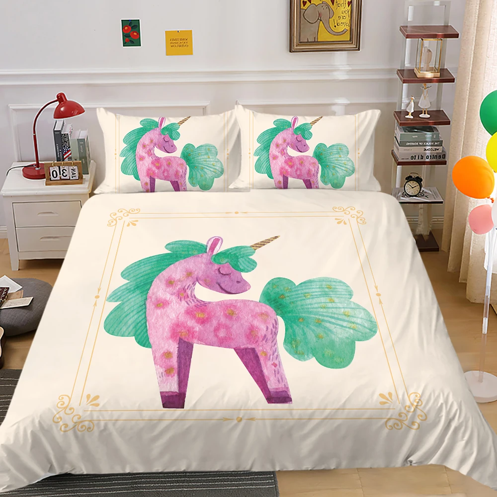 

3D Bedding Set King Size Duvet Cover Set 2/3 Pcs Bedclothes Unicorn Printing Bedroom Decoration